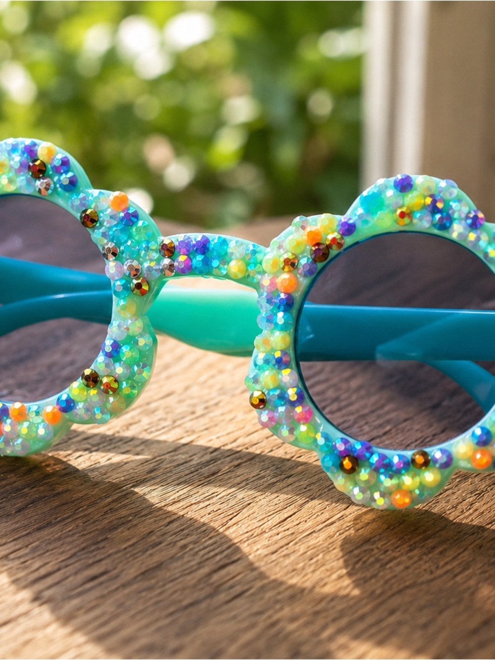 Handmade Kids Beaded Turquoise Round Sunglasses - Sparkle Frame